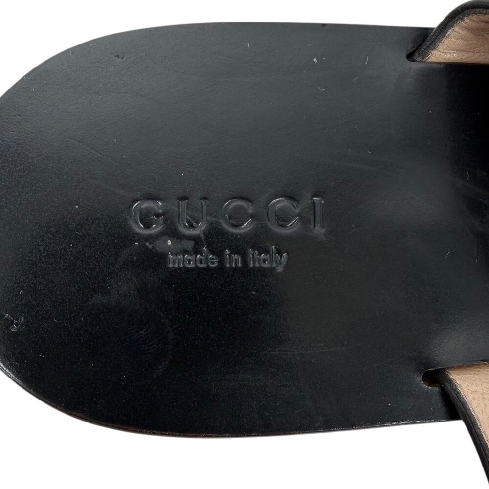 Gucci Black Leather Thong Sandal Gold Double G Logo Size 38.5 - Picture 12 of 13